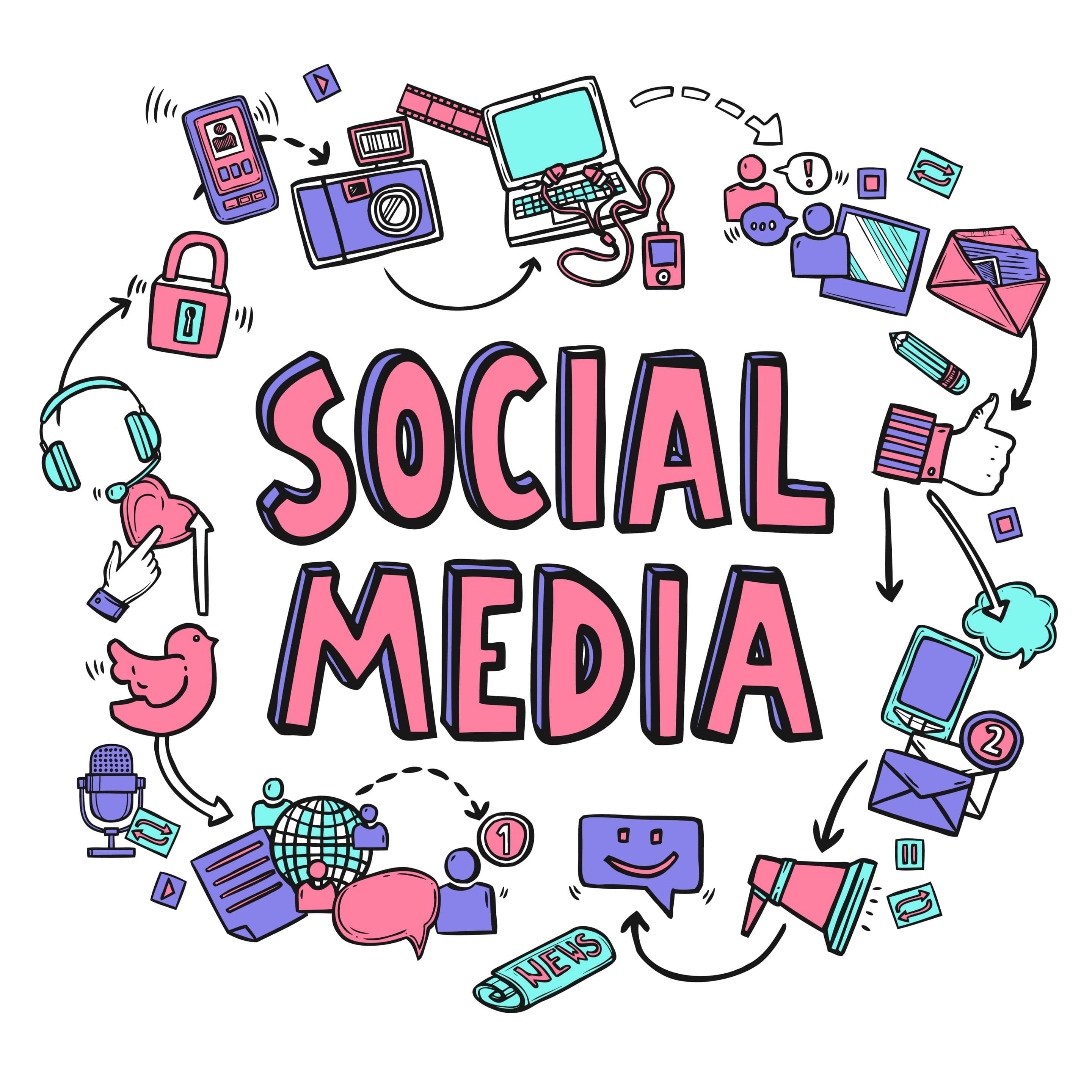 Social media design concept with hand drawn conversation icons vector illustration