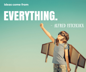 An image of a child wearing pretend wings and looking towards the sky with Hitchcock's quote superimposed on top.