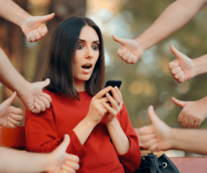 Woman excited about social media posts